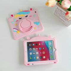Cartoon Silicone Child Protective Cover for iPad 9.7 with Adjustable Stand Cover, Cute Cartoon Design Shockproof Silicone Case