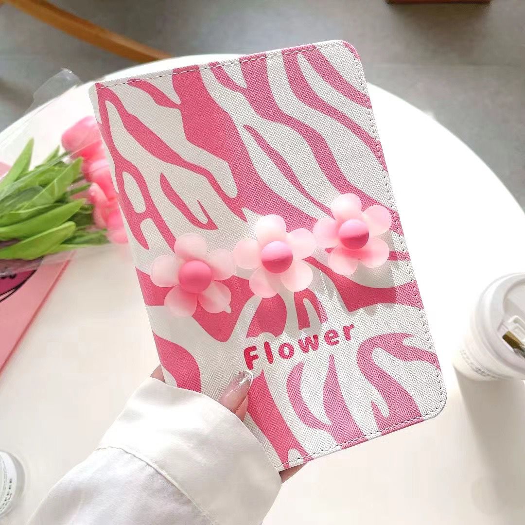 3D Flower Designer  PU Leather Finish Black Foldable Flip Case for iPad 10.9 (Air4 & Air5) / Pro 11 inches