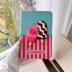 3D Summer Kulfi Designer  PU Leather Finish Black Foldable Flip Case for iPad 10.9 (10th Gen 2022)