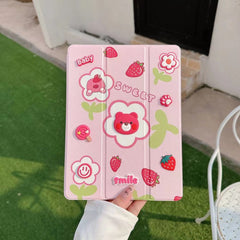 3D Strawberry Designer  PU Leather Finish Black Foldable Flip Case for iPad 10.9 (Air4 & Air5) / Pro 11 inches