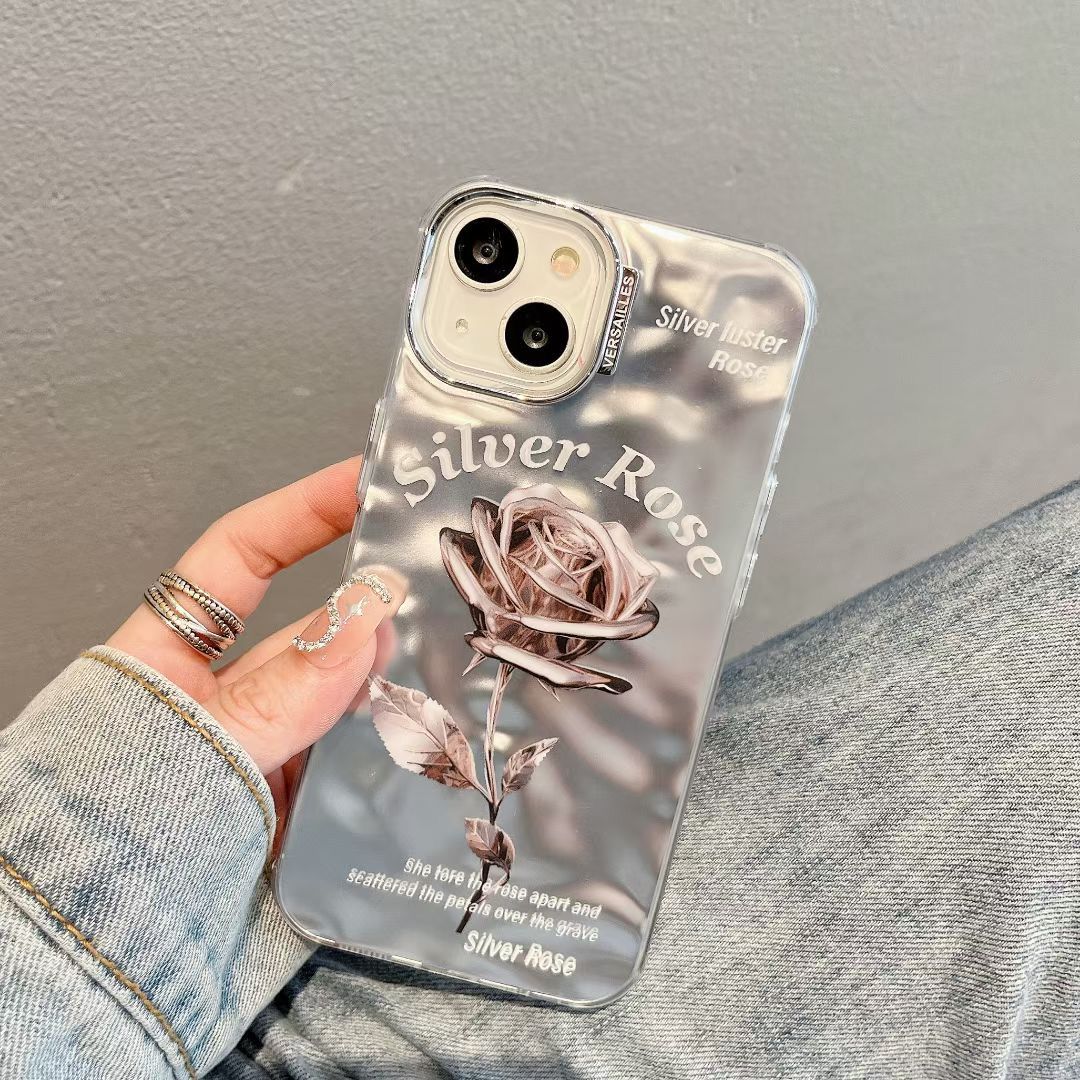 Rose Silver Chrome Designer Silicon Case for iPhone 15 Plus
