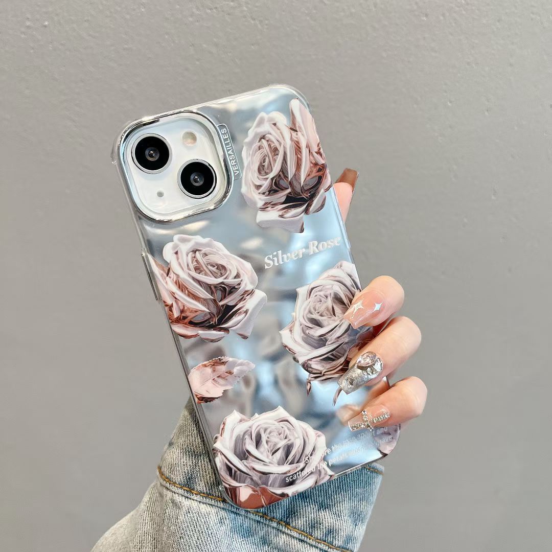 Rose Silver Chrome Designer Silicon Case for iPhone 15 Plus