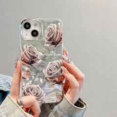Rose Silver Chrome Designer Silicon Case for iPhone 15 Plus