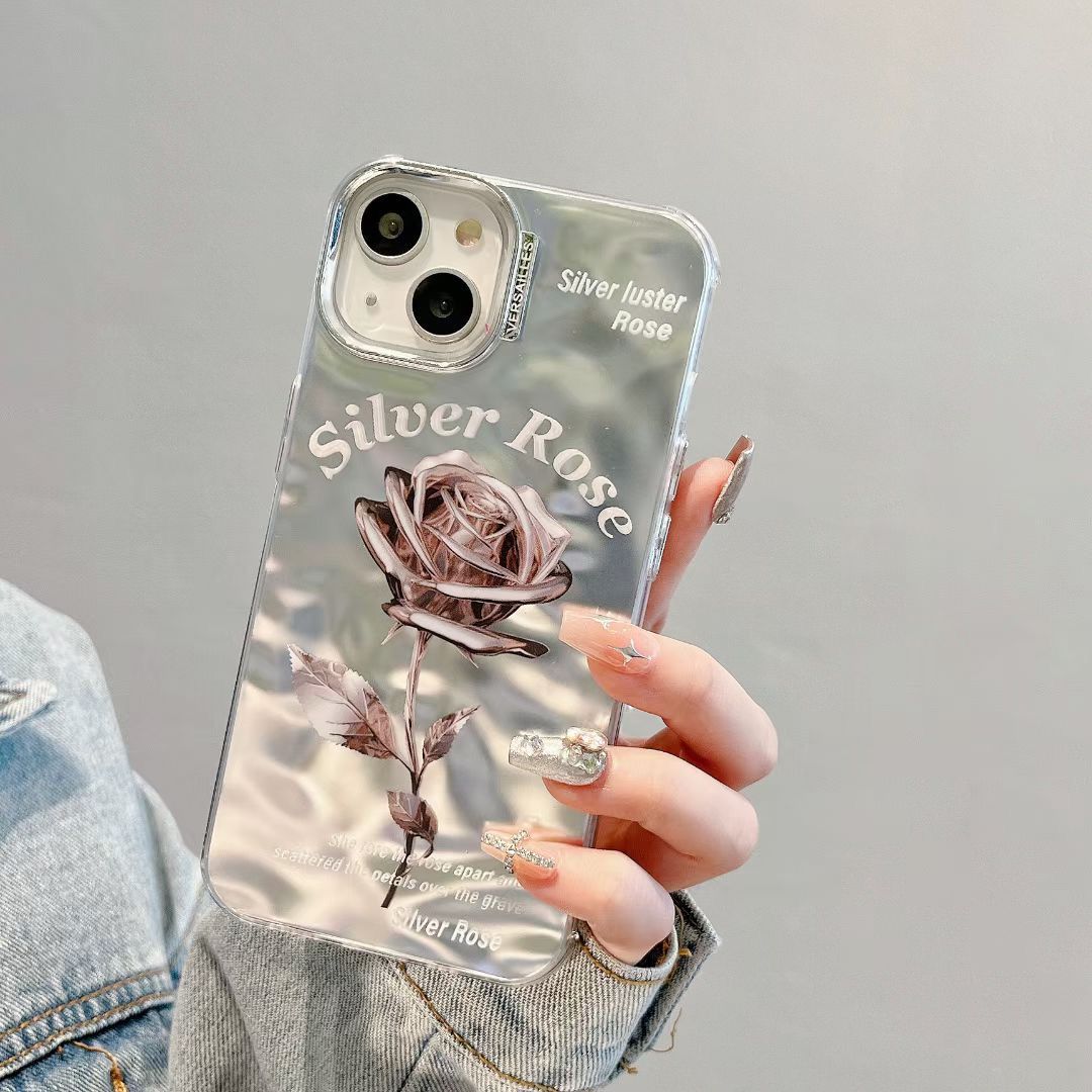 Rose Silver Chrome Designer Silicon Case for iPhone 15 Plus