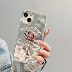 Rose Silver Chrome Designer Silicon Case for iPhone 15 Plus