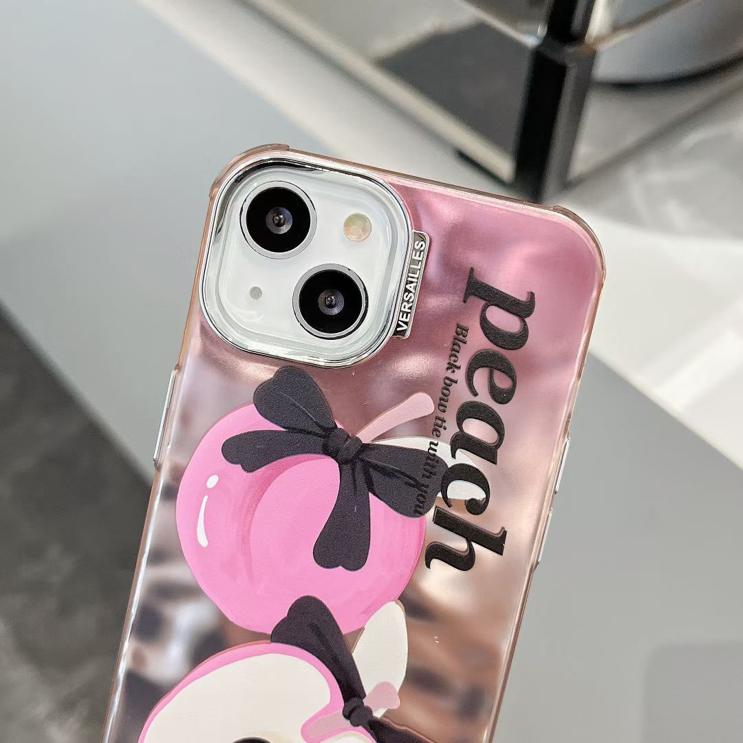 Peach Silver Chrome Designer Silicon Case for iPhone 15 Plus