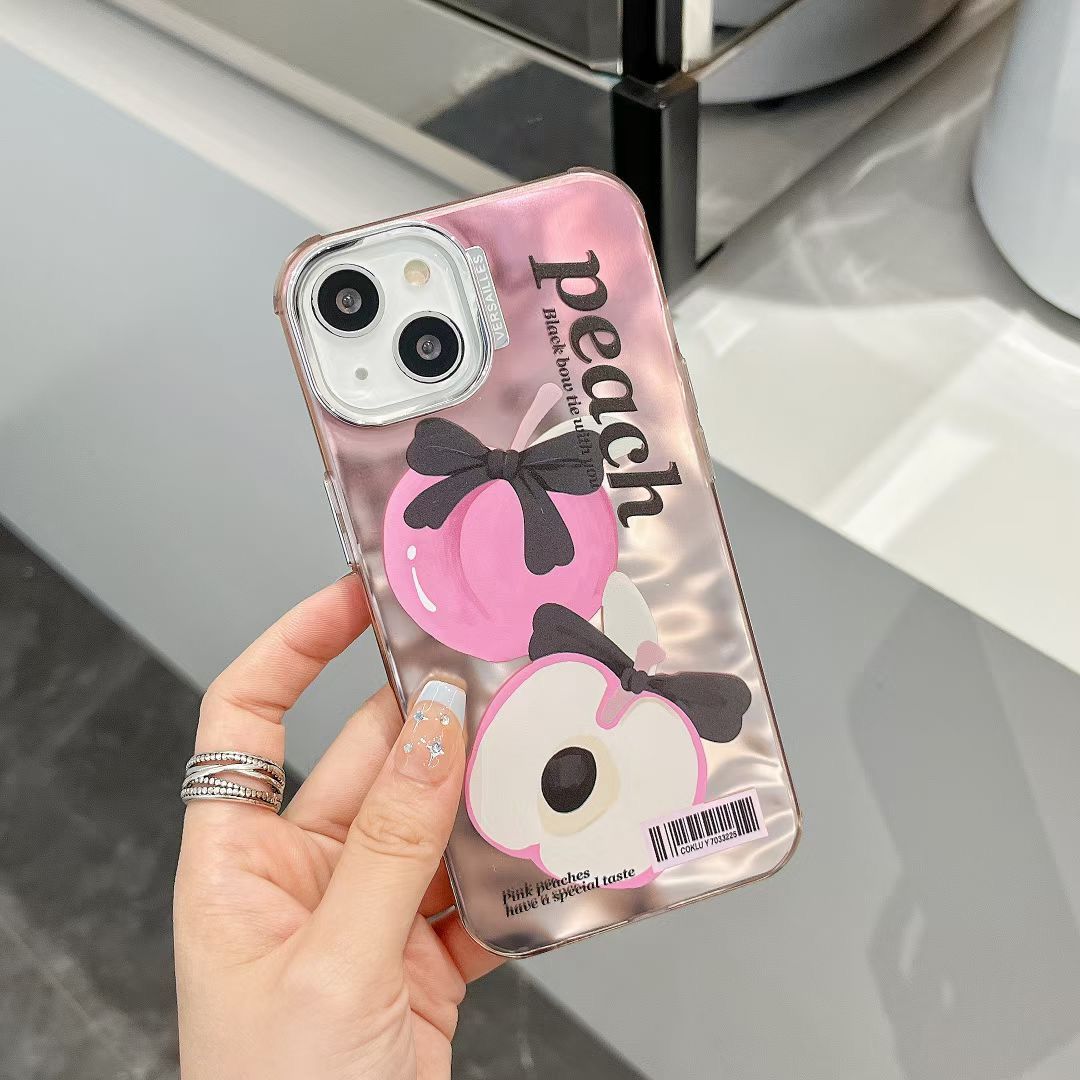 Peach Silver Chrome Designer Silicon Case for iPhone 14 Pro