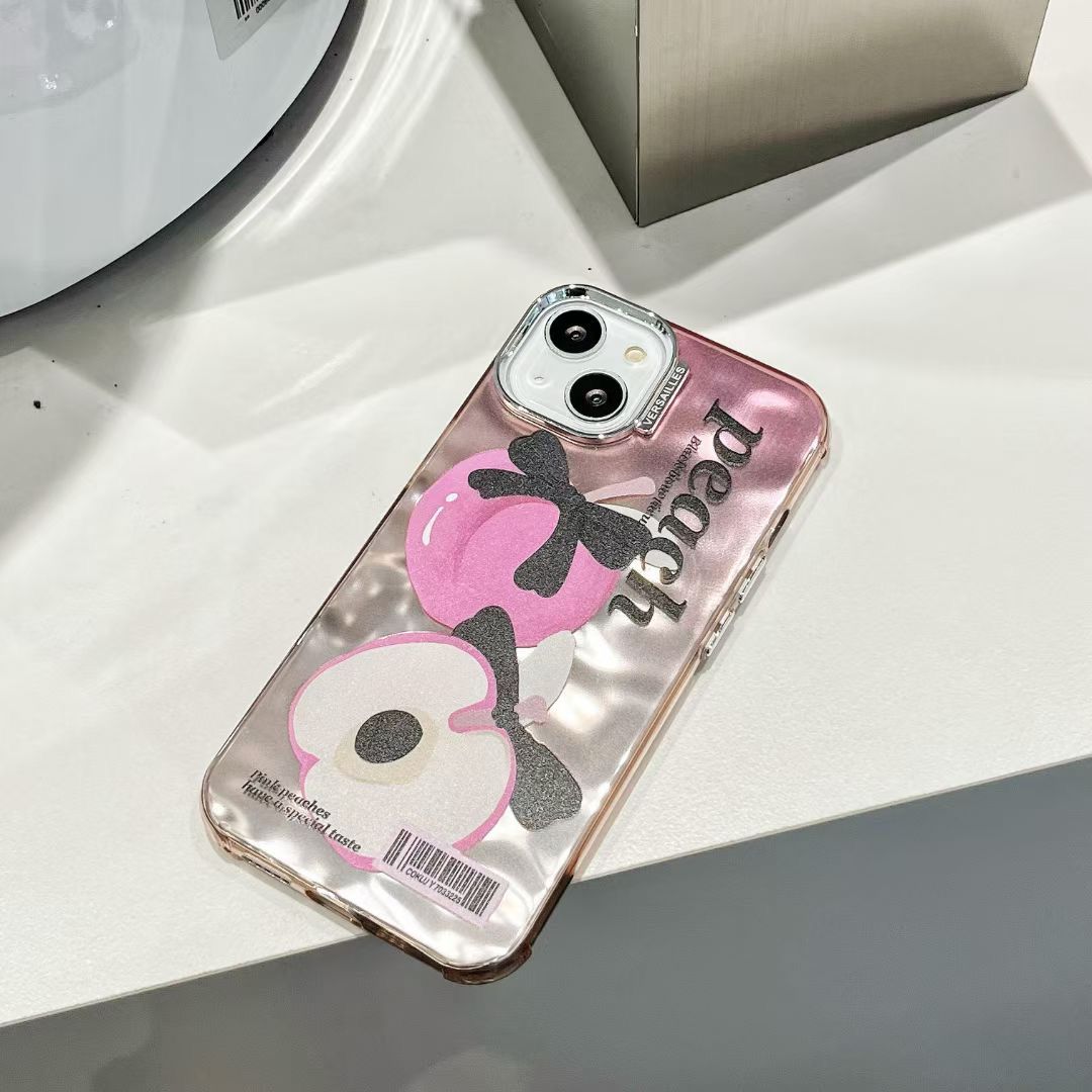 Peach Silver Chrome Designer Silicon Case for iPhone 15 Pro Max