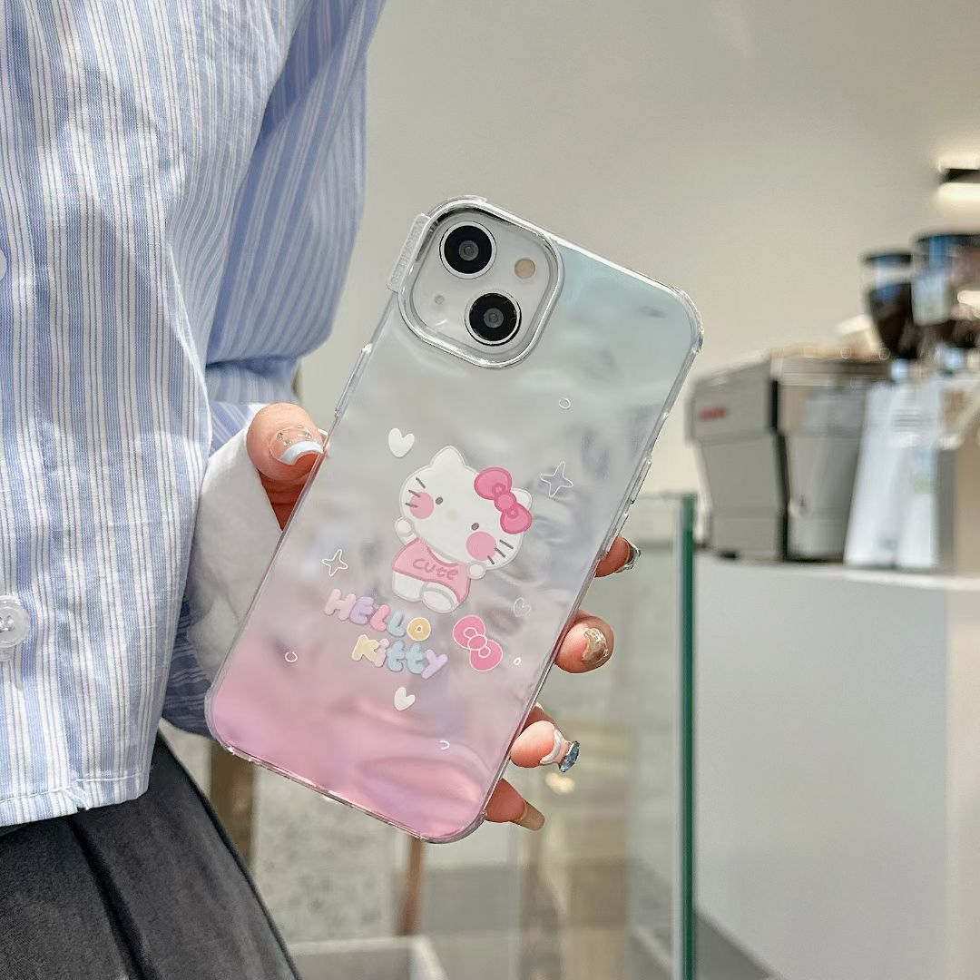 Kitty Silver Chrome Designer Silicon Case for iPhone 15 Plus