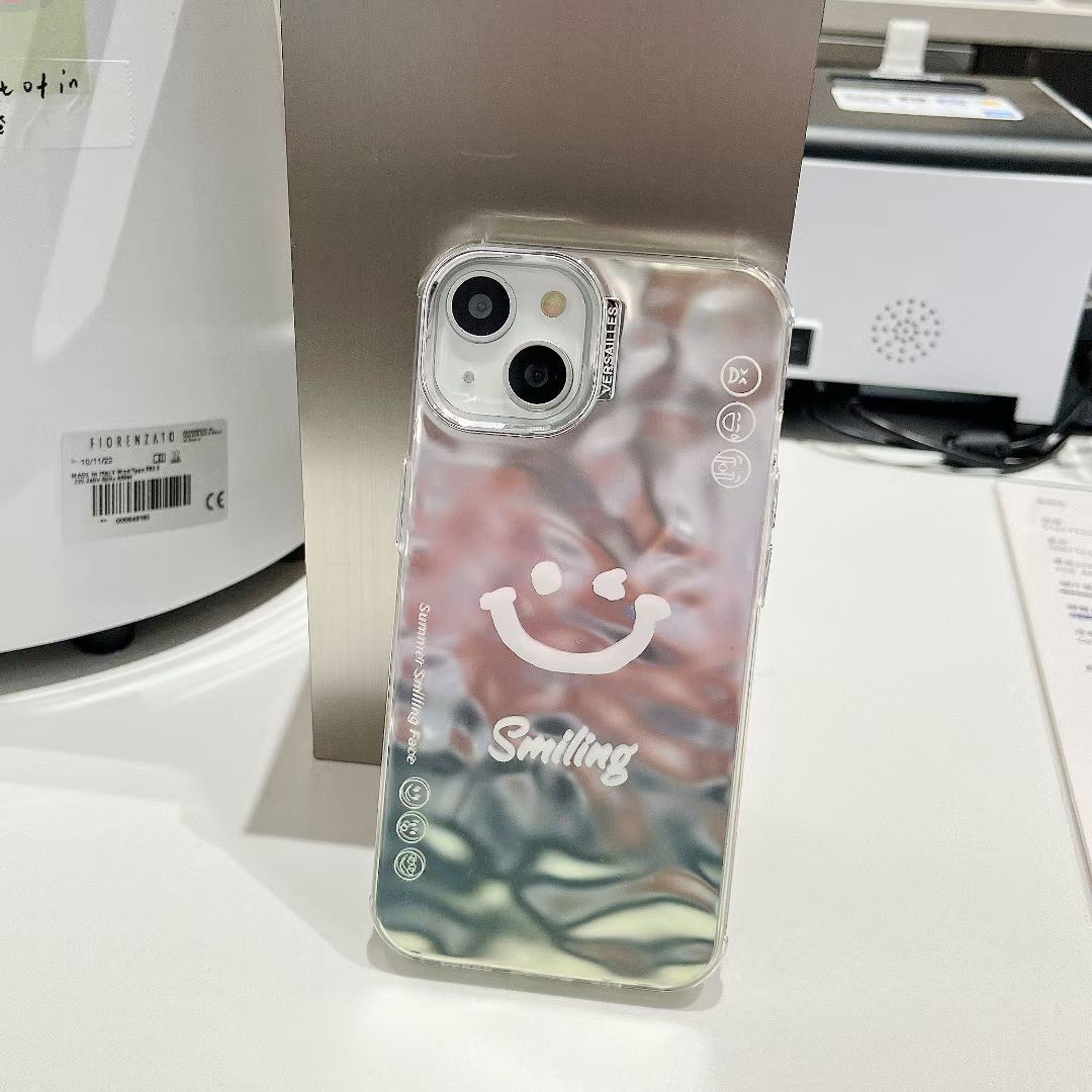 Smiling Silver Chrome Designer Silicon Case for iPhone 15 Plus