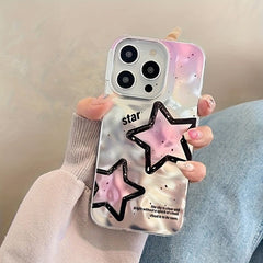 Star Silver Chrome Designer Silicon Case for iPhone 15 Plus
