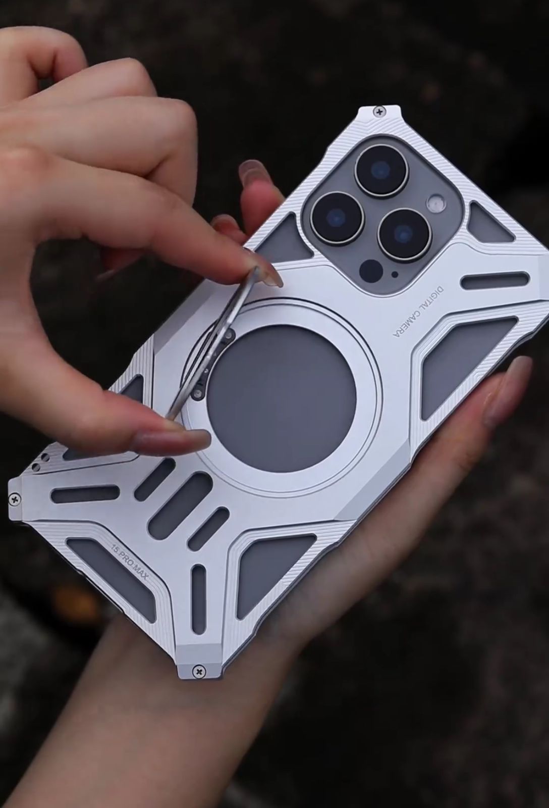 Metallic Luxury Hollow Aluminium Case for iPhone 15 Pro (Grey)