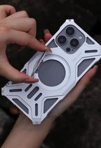 Protective Apple iPhone Back Cover - Metallic Luxury Hollow Aluminium Case for iPhone 15 Pro Max (Grey) - Style 2
