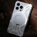 Protective Apple iPhone Back Cover - Metallic Luxury Hollow Aluminium Case for iPhone 15 Pro (Grey) - Style 3