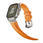 Metal Connector Silicon Watch Band for 42/44/45 & 49 mm (Titanium + Orange) Mobile Case by CoverMeUp