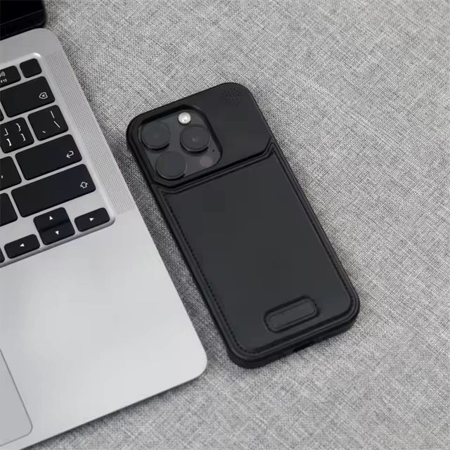 Protective Apple iPhone Back Cover - Luxury Leather Metal Magnetic Aluminum Fragrance Phone Case For iPhone 16 Pro (Black)