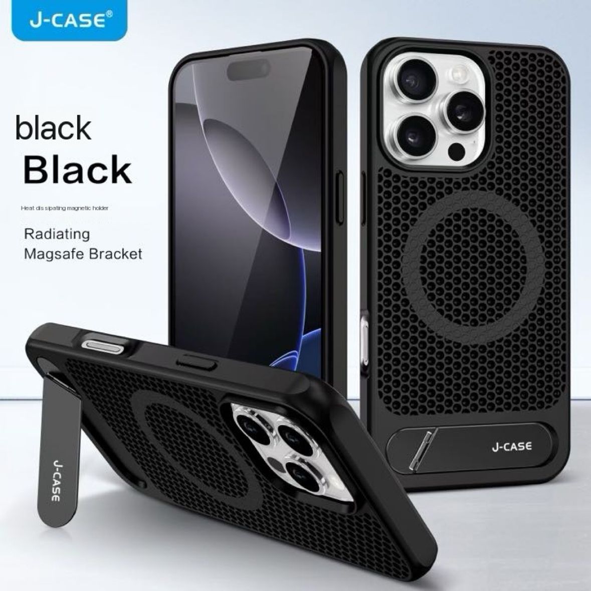 Protective Apple iPhone Back Cover - J Case Magsafe Stand Case for iPhone 16 Pro (Black)