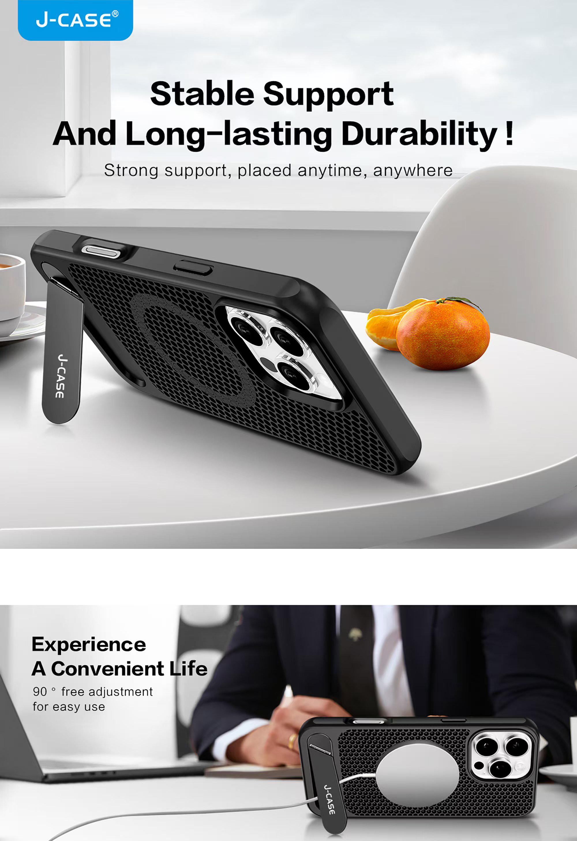 Protective Apple iPhone Back Cover - J Case Magsafe Stand Case for iPhone 16 Pro Max (Black) - Style 2