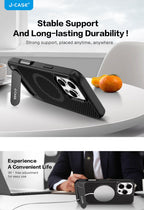 Protective Apple iPhone Back Cover - J Case Magsafe Stand Case for iPhone 16 Plus (Black) - Style 2