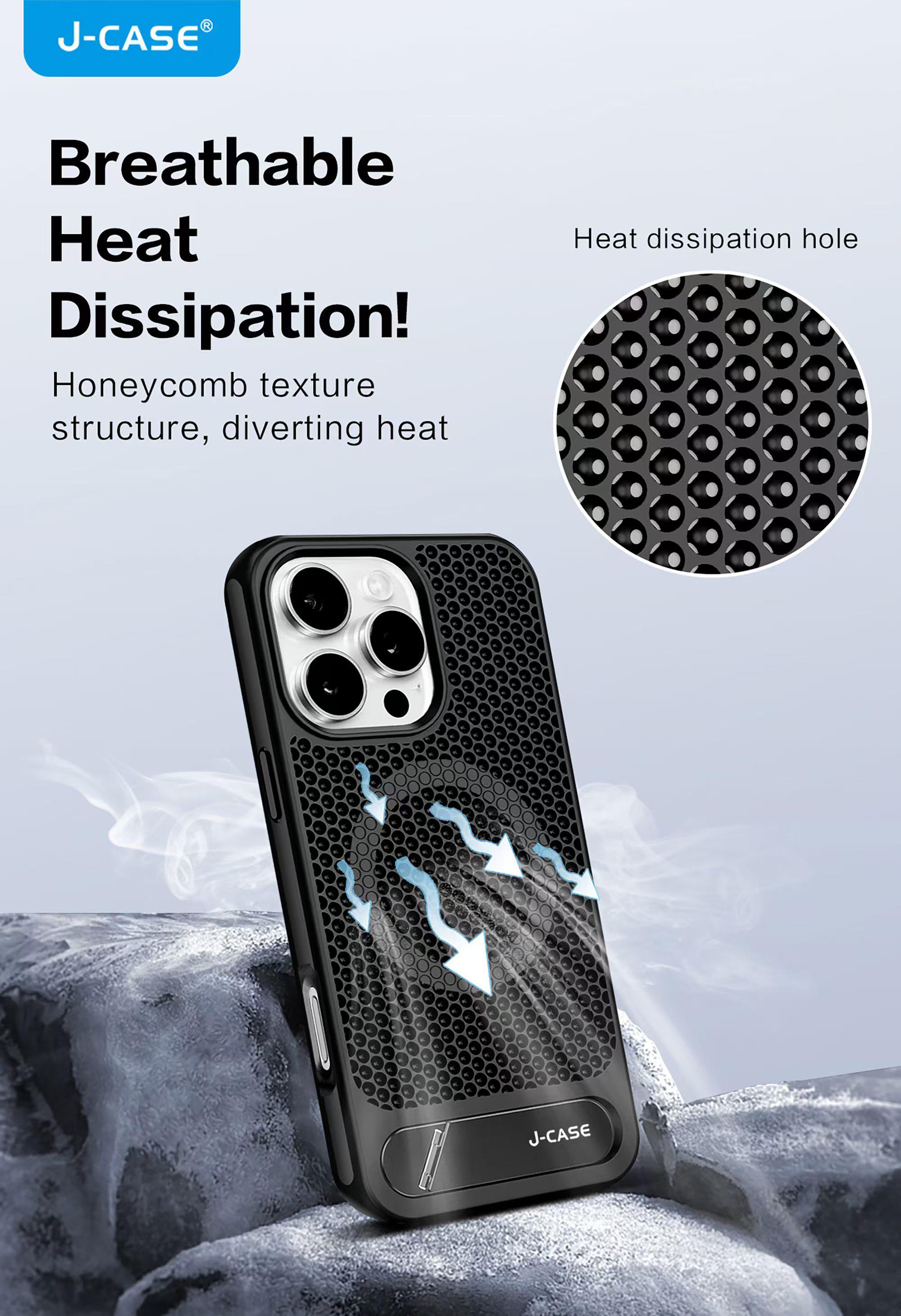 Protective Apple iPhone Back Cover - J Case Magsafe Stand Case for iPhone 16 Pro (Black) - Style 5