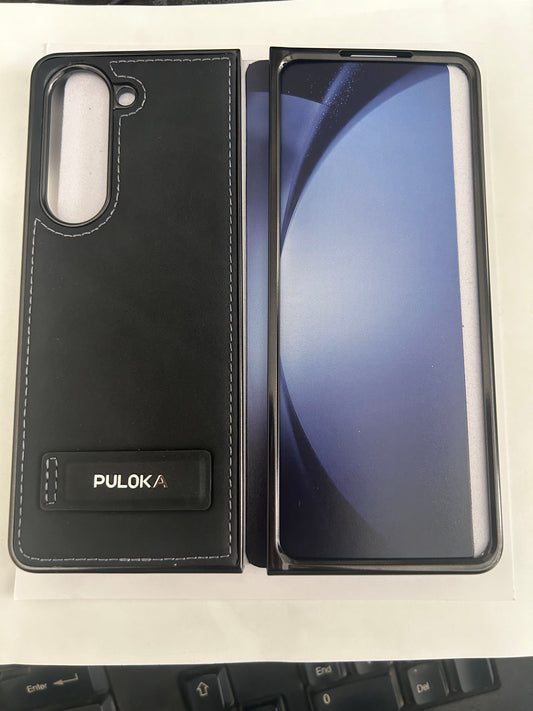 SAMSUNG GALAXY Z FOLD 5 PULOKA Hand Stitched LEATHER FALL PROOF CASE COVER Black