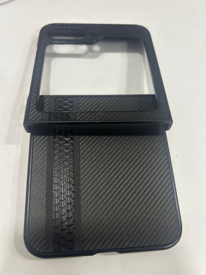 Stylish ABS Flip Phone Case, Anti Fall & Scratch, Easy Control, Unique Appearance, Ideal Lightweight & Durable (Black Carbon Fiber Pattern)