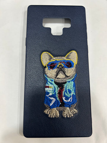 3D Embroidered Animal Dog Print Leather Back Hard Silcon Case Compatible with Samsung Galaxy NOTE 9