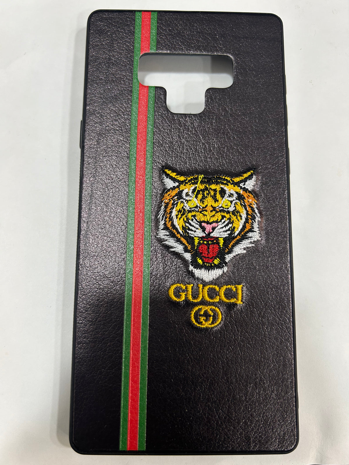 3D Embroidered Animal Print with famous fashion logo Leather Back Hard Silcon Case Compatible with Samsung Galaxy NOTE 9