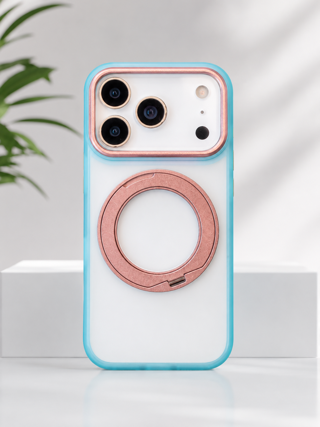Double Colour Matte Finish Magsafe Stand Case for iPhone 17 Pro Max (Green/Pink)