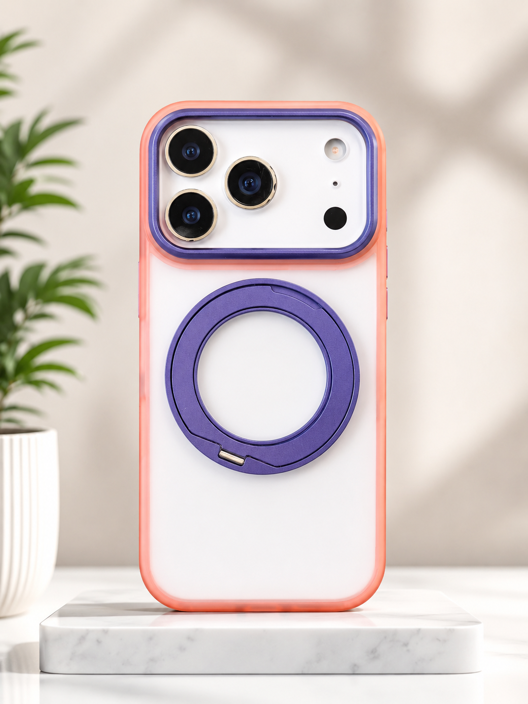 Double Colour Matte Finish Magsafe Stand Case for iPhone 17 Pro (Pink/Purple)