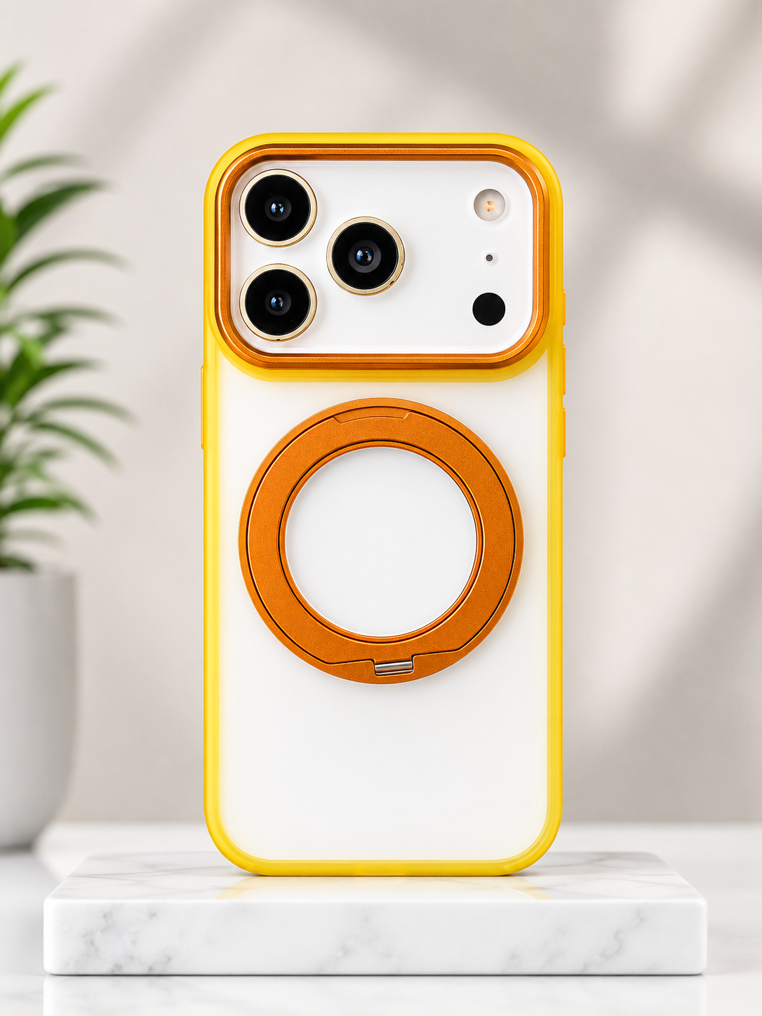 Double Colour Matte Finish Magsafe Stand Case for iPhone 17 Pro Max (Yellow/Orange)