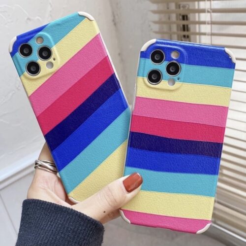 Protective Apple iPhone Back Cover - Horizontal Rainbow Rubber Case For iPhone 11 12 7 8 SE2020