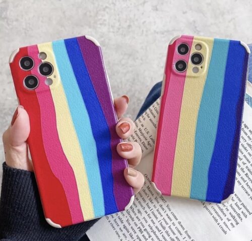 Protective Apple iPhone Back Cover - Vertical Rainbow Soft Rubber Case For iPhone 11 12 12Pro 12ProMax 12Mini