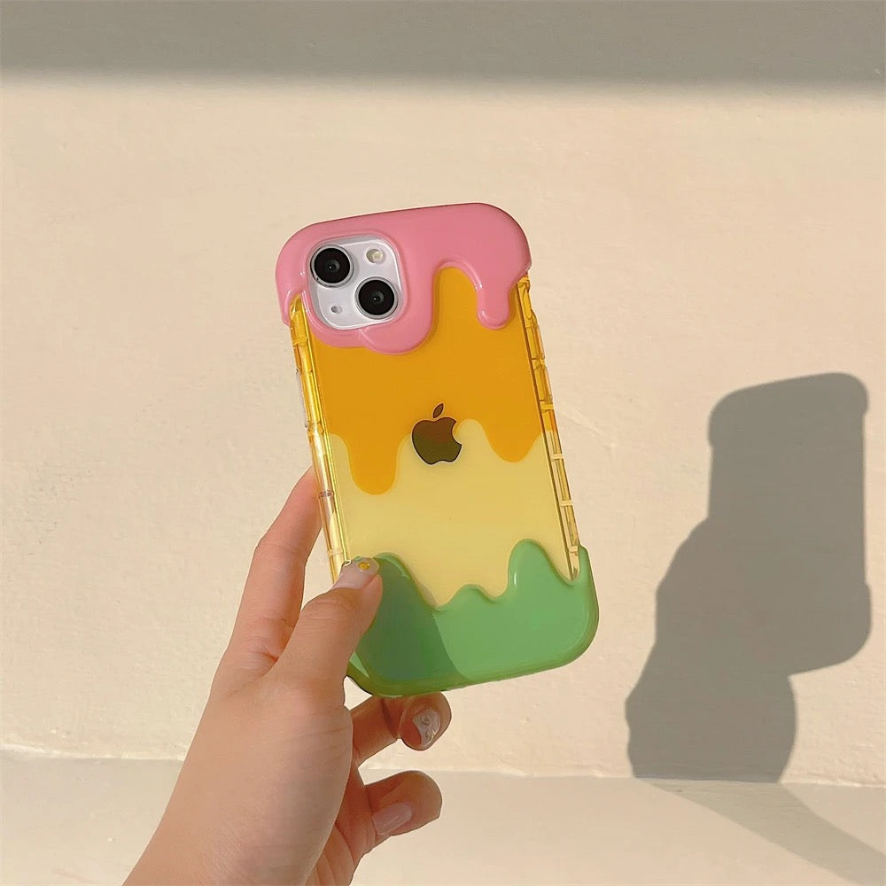 3D Cute Smiley Rainbow Ice Cream Silicone iPhone Case