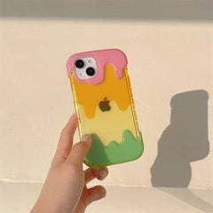 3D Cute Smiley Rainbow Ice Cream Silicone iPhone Case