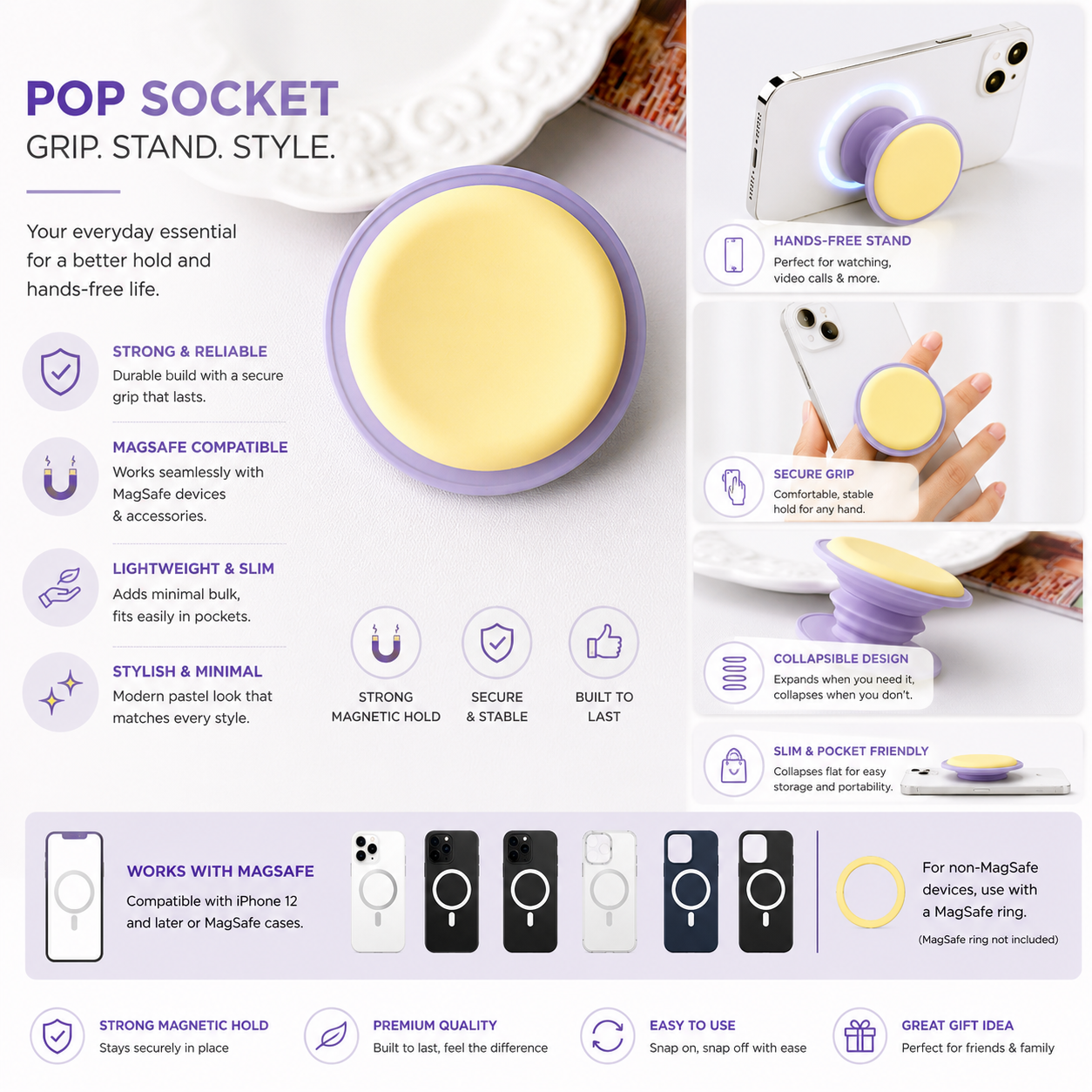 Plain Silicon Magsafe Pop Socket (Yellow/Purple)