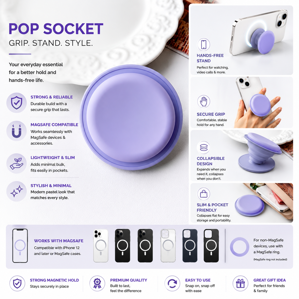 Plain Silicon Magsafe Pop Socket (Purple/Purple)