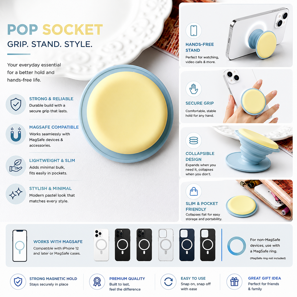 Plain Silicon Magsafe Pop Socket (Yellow/Blue)