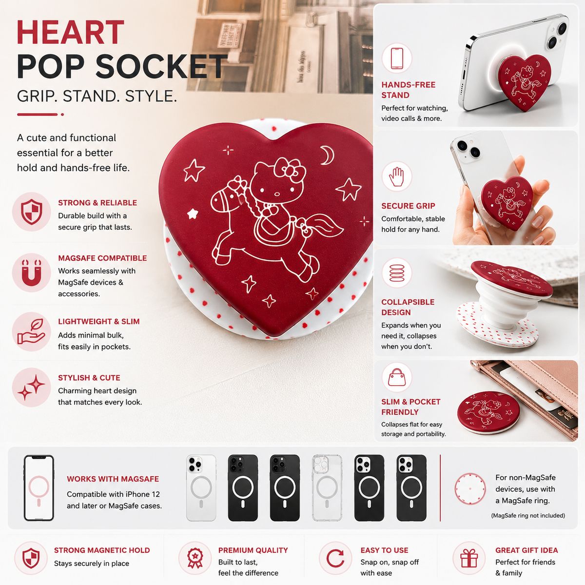 Heart Shape MagSafe Pop Socket (Heart 4)