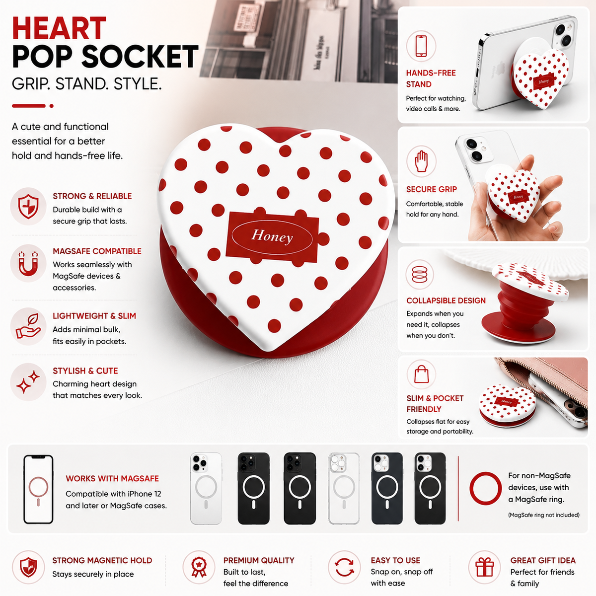 Heart Shape MagSafe Pop Socket (Heart 6)