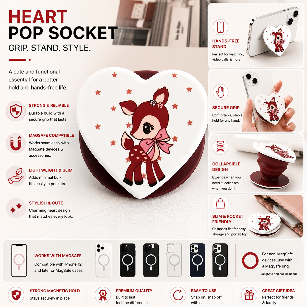 Heart Shape MagSafe Pop Socket (Heart 8)