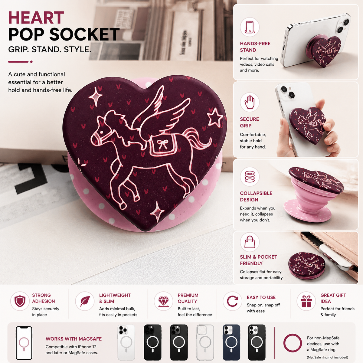 Heart Shape MagSafe Pop Socket (Heart 10)