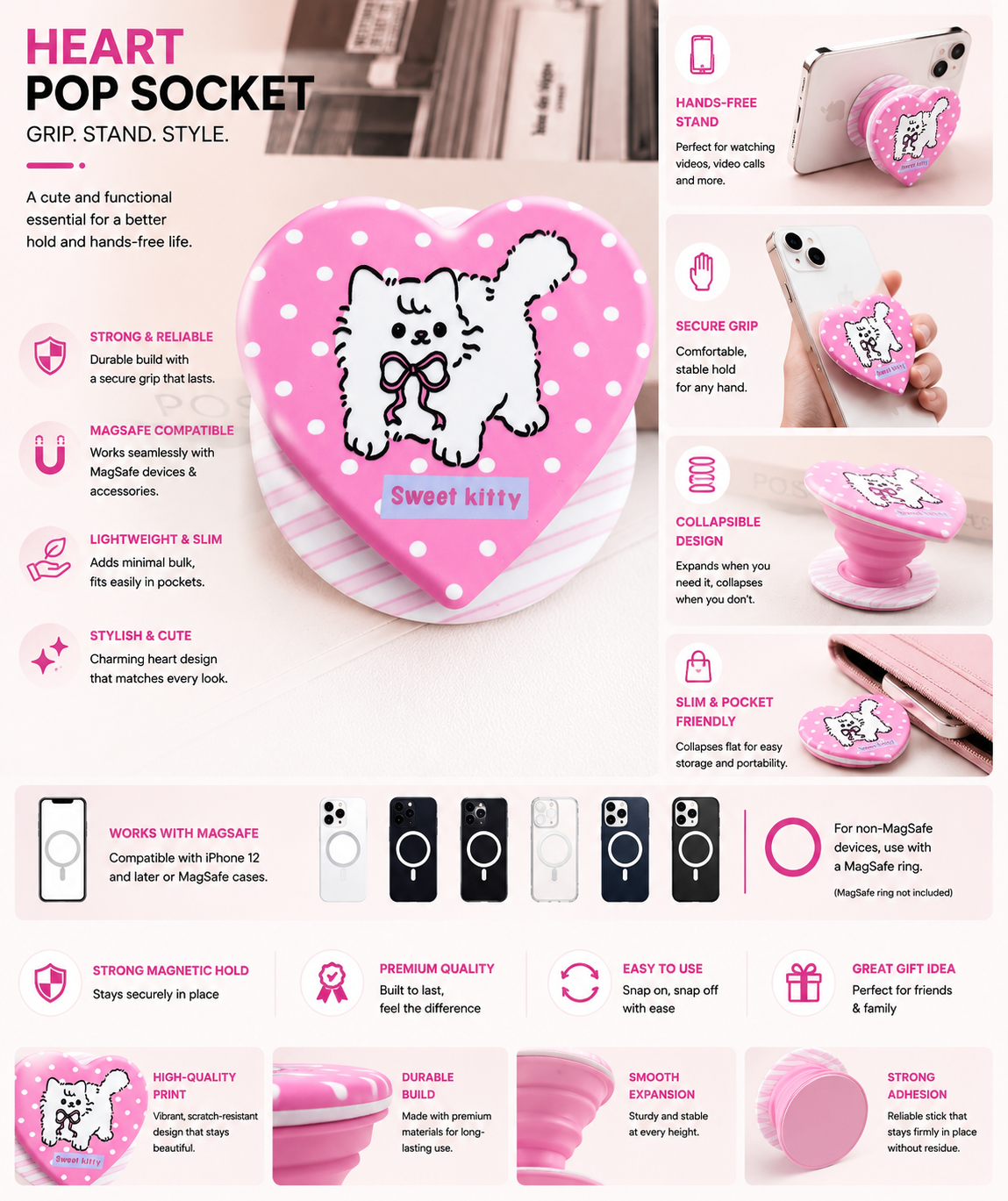 Heart Shape MagSafe Pop Socket (Heart 11)