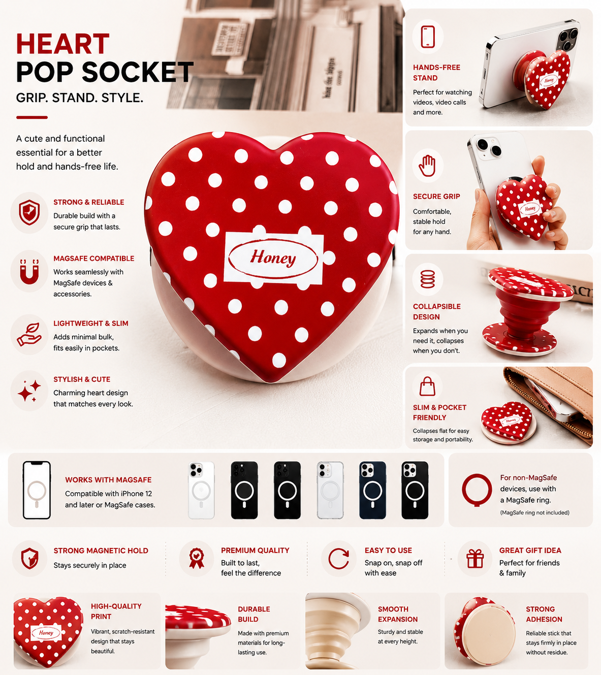 Heart Shape MagSafe Pop Socket (Heart 13)