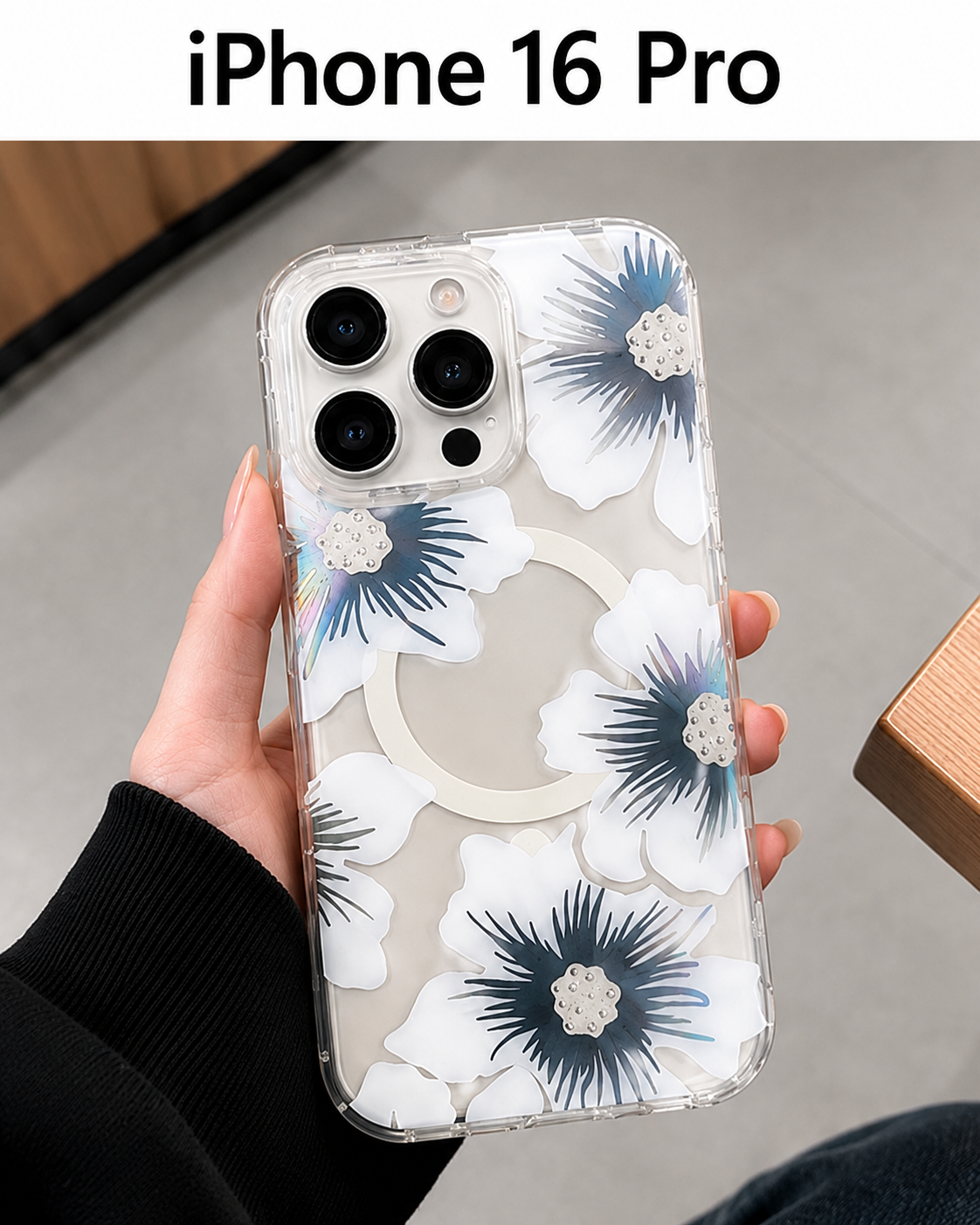 Floral Transparent Designer MagSafe Case For iPhone 16 Pro (Design 4)