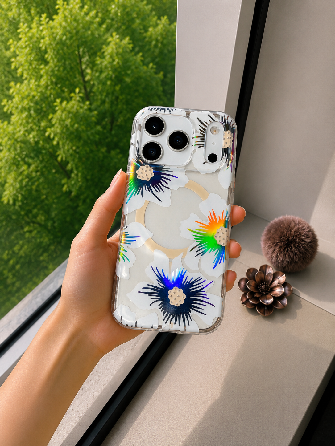 Floral Transparent Designer MagSafe Case For iPhone 17 Pro Max (Design 4)