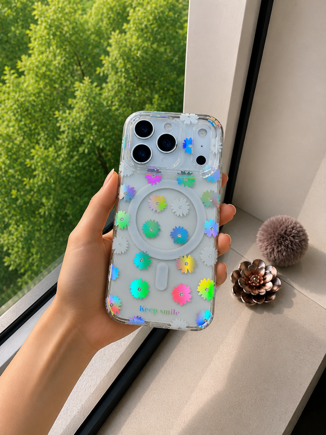 Floral Transparent Designer MagSafe Case For iPhone 17 Pro Max (Design 2)