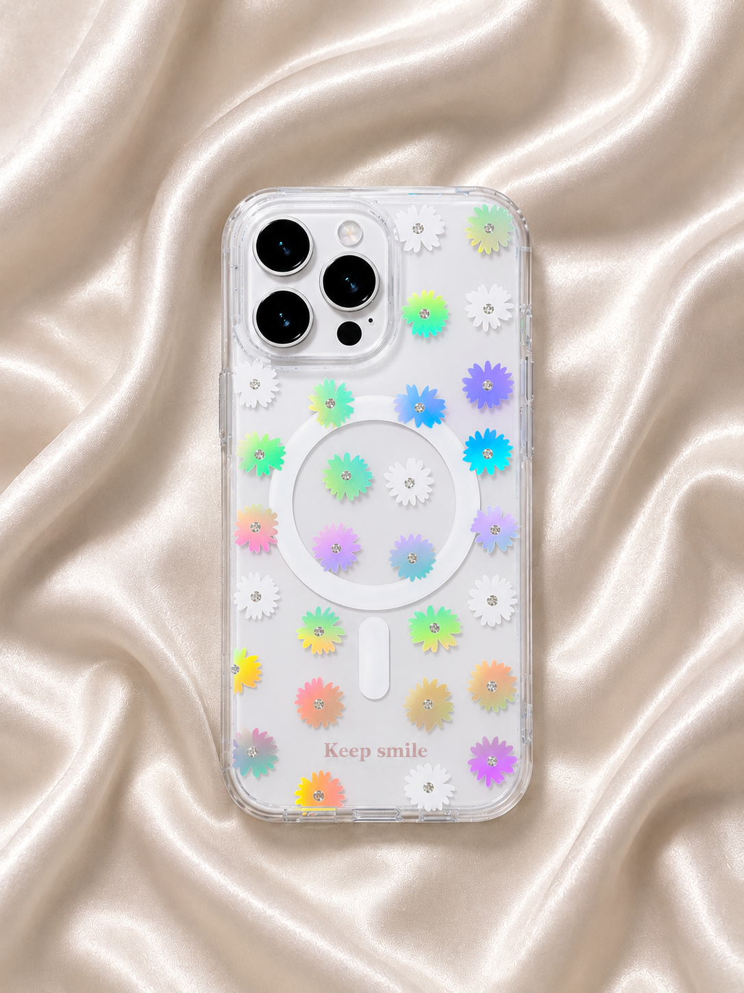 Floral Transparent Designer MagSafe Case For iPhone 16 Pro (Design 2)