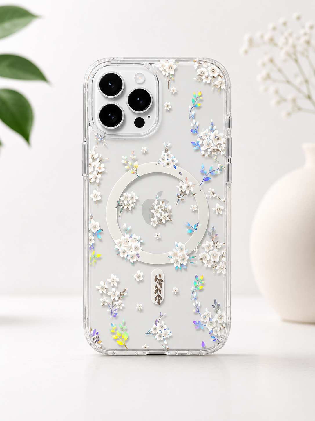 Floral Transparent Designer MagSafe Case For iPhone16 Pro(Floral1)