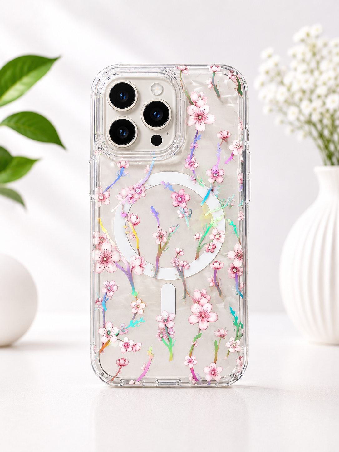 Floral Transparent Designer MagSafe Case For iPhone16 Pro(Floral3)